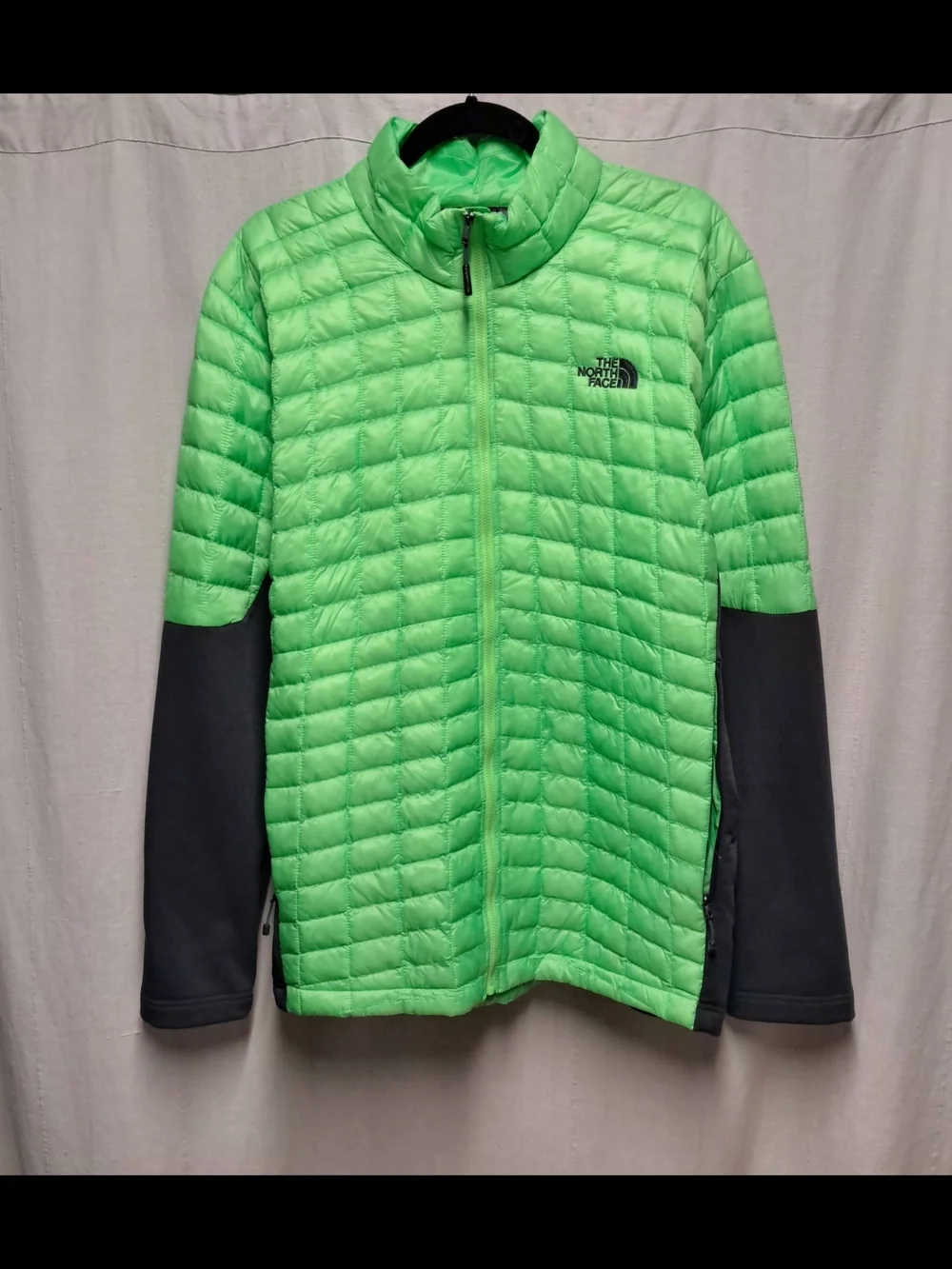 The North Face Neon Green Quilted Puffer Jacket with Charcoal Sleeves